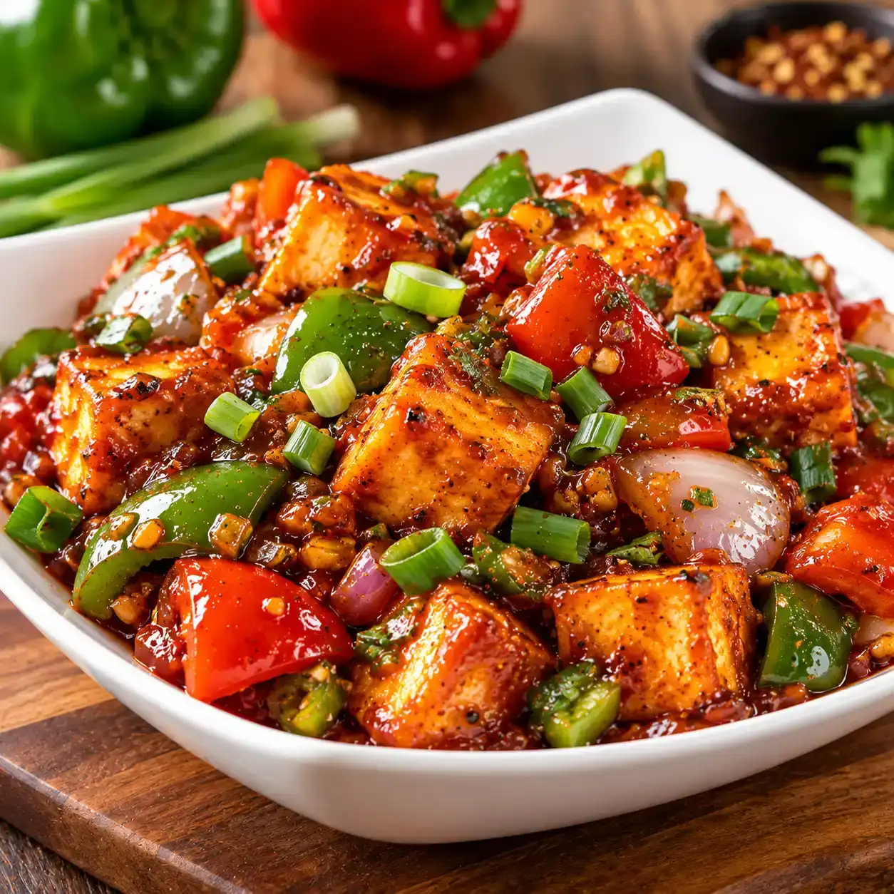Chilli Panner Half Tray — Experience the vibrant Indo-Chinese delight of our Chilli Paneer at Apna Bazar - Eatery